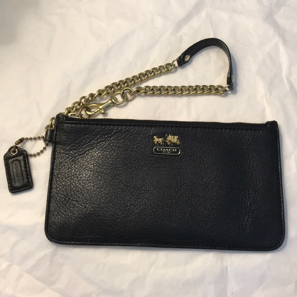 Coach black pebble leather wristlet